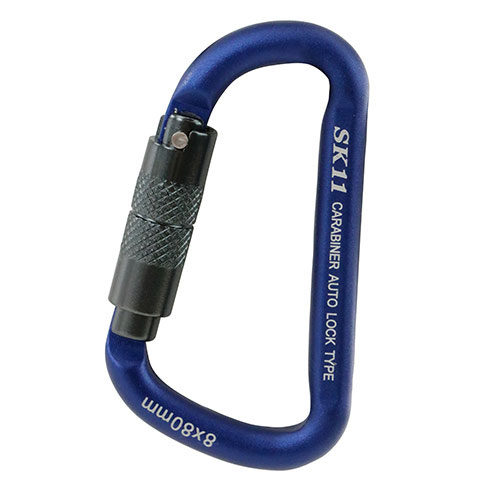 -------------------------------------------------------------- 画像はイメージです。 ※ PC環境により実際の色味や質感と異なって表示される場合がございます。 ※ 部品・パーツなどの一部の商品では本体の商品画像を使用しております。 ※ 製品の仕様・画像・パッケージは、メーカー側から予告なく変更される場合があります。 -------------------------------------------------------------- ゲートをひねってロックを解除、戻すとがっちりオートロックできるカラビナです。■腰回りの工具などの吊り下げ。■アルミ製で軽量です。【仕様】カラー：ブルーサイズ：8×80mm使用荷重：50kg最大破断荷重：500kg材質：アルミ二ウム【注意】・使用荷重以上での使用は絶対におやめください。 【#177】　