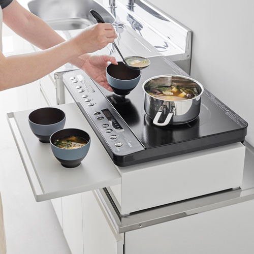 山崎実業 tower IHクッキングヒーターラック タワー 引き出し&スライドテーブル ホワイト