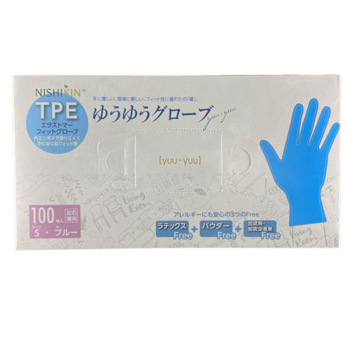 Rubber Gloves - NISHIKIN ゆうゆうグローブ TPE ブルー Sサイズ 100枚入