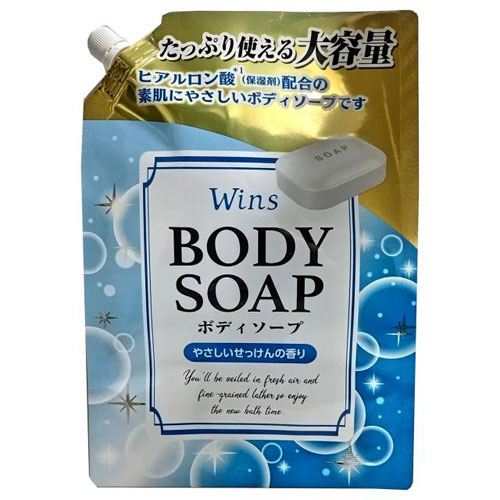 -------------------------------------------------------------- 画像はイメージです。 ※ PC環境により実際の色味や質感と異なって表示される場合がございます。 ※ 部品・パーツなどの一部の商品では本体の商品画像を使用しております。 ※ 製品の仕様・画像・パッケージは、メーカー側から予告なく変更される場合があります。 -------------------------------------------------------------- ヒアルロン酸(保湿成分)配合の素肌にやさしい、全身用洗浄剤。●豊かでマイルドな泡が汚れをキレイに落とし、全身をすっきり洗い上げます。●やさしいせっけんの香り、ソフトな洗い心地。■表示成分/全成分水、ラウリン酸、ミリスチン酸、コカミドMEA、水酸化K、塩化Na、ラウラミドプロピルベタイン、PG、パルミチン酸、ジステアリン酸グリコール、グリセリン、ラウレス硫酸Na、香料、PEG-2カプリリルアミン、メチルパラベン、水酸化Na、EDTA-2Na、ヒドロキシプロピルメチルセルロース、クエン酸、ヒアルロン酸Na■使用方法・お湯を含ませたタオルやスポンジ等に適量(ポンプ2押し程度)をつけ充分泡立てて洗い、そのあと洗い流してください。■原産国日本 【使用上の注意点】・お肌に傷やはれもの、湿疹等の異常があるときは使用しないでください。・お肌に合わないとき、次の様な場合には、ご使用を中止してください。そのまま使用を続けますと、症状を悪化させることがありますので皮膚科専門医等にご相談されることをおすすめします。(1)使用中、赤み・はれ・かゆみ・刺激等の異常が現れた場合。(2)使用したお肌に、直射日光があたって、上記のような異常が現れた場合。・目に入らないように注意し、入ったときはすぐに水で充分洗い流してください。異常が残る場合は眼科医に相談してください。※いずれの場合も受診時には商品を持参する。・乳幼児や認知症の方の誤飲等を防ぐため、手の届かない所に保管してください。・極端に高温または低温の場所、直射日光のあたる場所に保管しないでください。 【発売元、製造元、輸入元又は販売元】日本合成洗剤 商品区分：化粧品広告文責：ナチュラルウェブ株式会社TEL：03-6423-0750※パッケージ・内容等予告なく変更する場合がございます。 【メーカー・ブランド】 にほんごうせいせんざい / ニホンゴウセイセンザイ 【#194】　