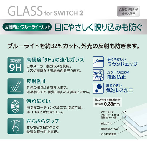ナカバヤシ Digio2 SWITCH2用ガラス 反射防止・ブルーライトカット GAF-SW2GGBC