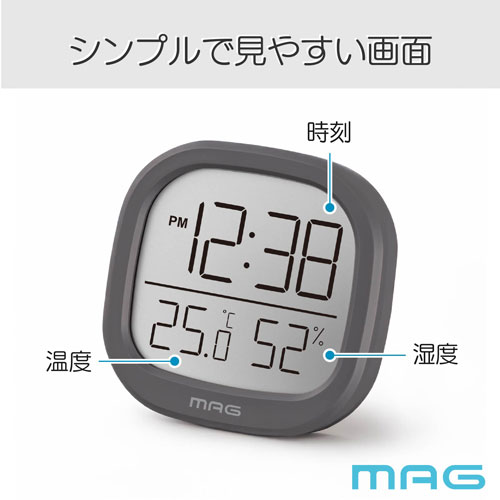 ノア精密 時計付温度湿度計 ダークグレー TH106DGYZ [3]