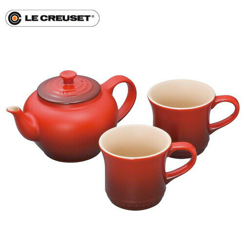 ル・クルーゼ マグカップ 【送料無料】ル・クルーゼ Le Creuset ティーポット&マグ SS 2個入セット チェリーレッド マグカップ ポット 食器セット ギフト おしゃれ