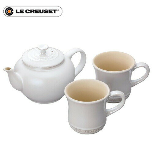 ル・クルーゼ ティーポット&マグ 【送料無料】ル・クルーゼ Le Creuset ティーポット&マグ SS 2個入セット ホワイトラスター マグカップ ポット 食器セット ギフト おしゃれ