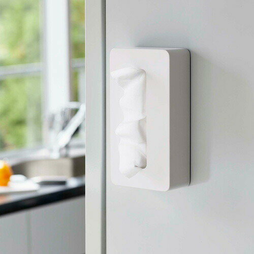 山崎実業 マグネットコンパクトティッシュケース タワー tower ホワイト マグネット 磁石 ティッシュボックス キッチン おしゃれ ティシュ 冷蔵庫 シンプル [2]