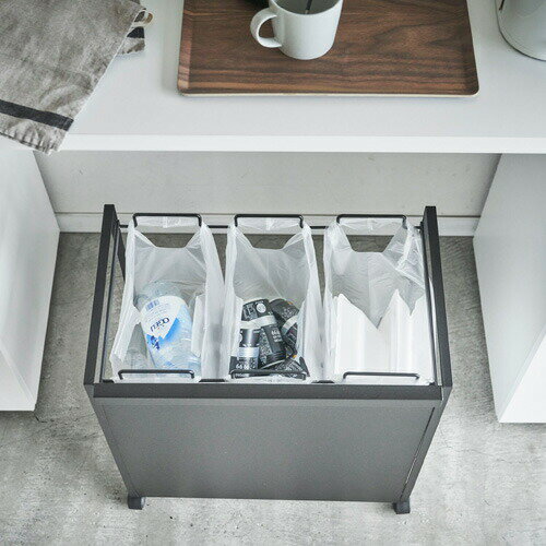 山崎実業 目隠し分別ダストワゴン タワー tower 3分別 ブラック 4333 ごみ箱 ゴミ箱 ダストボックス おしゃれ シンプル [2]