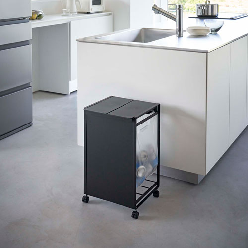 山崎実業 蓋付き目隠し分別ダストワゴン タワー tower 2分別 ブラック 5976