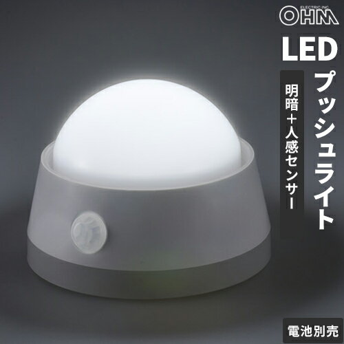 オーム電機 LEDプッシュライト センサー 明暗+人感 白色LED 電池式 NIT-BLA6JD-WN