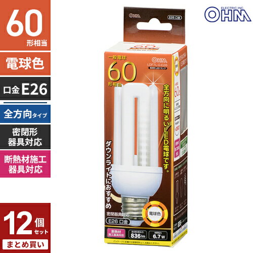 17 mm 17接頭 - まとめ買い オーム電機 LED電球 D形 E26 60形相当 6.7W 836lm 電球色 全方向タイプ 発光管露出形 120mm LDF7L-G-E26 12個セット