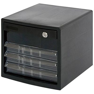 ナカバヤシ A4レターケース4段（カギ付き深1+浅3） ブラック A4E-SK4B