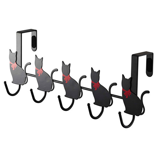 山崎実業 ドアハンガー 猫 5連 横型 ブラック 7935