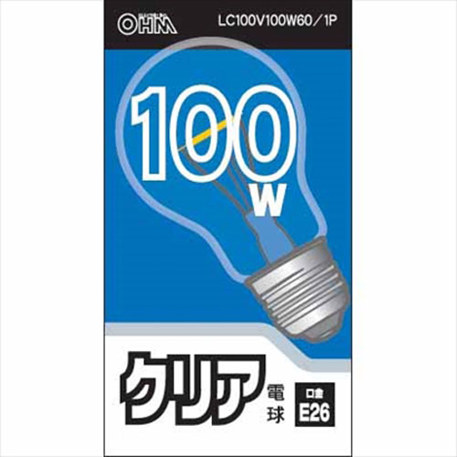 オーム電機 クリア電球 100W形 口金E26 LC100V100W60/1P