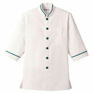 ショップコート オフホワイト×グリーン 白×緑 L D-1129 サーヴォ サンペックスイスト 業務用 ユニフォーム 制服