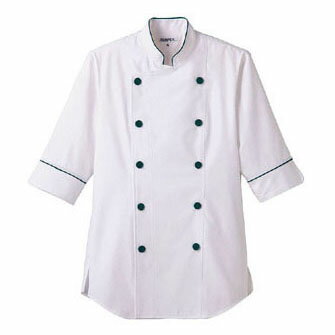 ショップコート ホワイ×グリーント 白×緑 S ET-1137 サーヴォ サンペックスイスト 業務用 ユニフォーム 制服