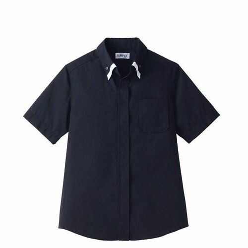 レイヤードBD衿シャツ 半袖 ブラック×ホワイト 黒×白 S ET-1314