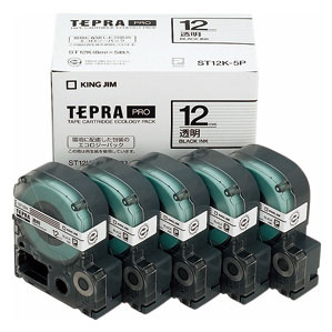 Cartridges - キングジム KING JIM テプラ PROテープ エコパック 透明ラベル5個入 ST12K-5P