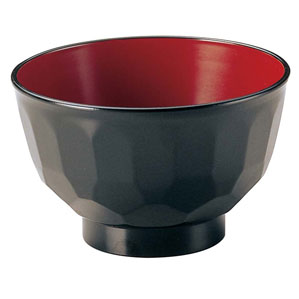 Japanese Soup Bowls - 福井クラフト 無地 亀甲 汁椀 黒内朱 ABS樹脂