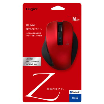 ナカバヤシ Digio2 Bluetoothマウス Z Mサイズ 5ボタン ブルーLED レッド MUS-BKF131R