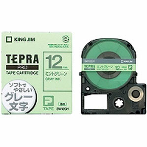 キングジム KING JIM PROテープカートリッジ カラーラベル（ソフト） 12mm幅 ミントグリーン/グレー文..