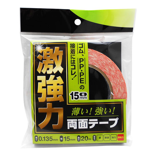 -------------------------------------------------------------- 画像はイメージです。 ※ PC環境により実際の色味や質感と異なって表示される場合がございます。 ※ 部品・パーツなどの一部の商品では本体の商品画像を使用しております。 ※ 製品の仕様・画像・パッケージは、メーカー側から予告なく変更される場合があります。 -------------------------------------------------------------- 薄い！強い！ゴム、PP・PEの接着にはコレ！特殊粘着材を使用した、薄くて超強接着な両面テープです幅広い被着体に対して接着性に優れていますプラスチック部品、家具や柱へのクッション材の取り付けに【接着に適した素材】アルミ・ステンレス・銅などの金属、ポリプロピレン・ポリエチレン・FRPポリカーボネートなどのプラスチック紙、ガラス、タイル、フェルト、ゴム、スポンジなど（特にゴム類・ポリプロピレン・ポリエチレンの接着に適します【接着できない素材】フッ素処理面、シリコン、凹凸のはげしいコンクリート面などゴム材の固定についてはゴムからの移行成分の影響により継時的に接着力が低下する場合があります貼り付け直後は十分な接着力が得られません。テープ本来の接着力を得るまでに24時間程度必要です。薄さ(mm)：0.135幅(mm)：15長さ(m)：20製造元：DIC株式会社材質：基材：不織布、粘着材：合成ゴム系、剥離紙：紙 【メーカー・ブランド】 WAKI / わきさんぎょう / ワキ 【#138】