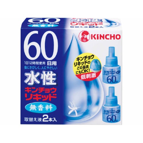 -------------------------------------------------------------- 画像はイメージです。 ※ PC環境により実際の色味や質感と異なって表示される場合がございます。 ※ 部品・パーツなどの一部の商品では本体の商品画像を使用しております。 ※ 製品の仕様・画像・パッケージは、メーカー側から予告なく変更される場合があります。 -------------------------------------------------------------- 水性液体蚊とり(無香料)1 水性処方なので、火気に対して安全です。2 有効成分メトフルトリン(ピレスロイド系)揮散性が高く、約60日間安定してすぐれた殺虫効果を持続します。3 リビングなど12畳までの広い部屋でも安定した殺虫効果が持続します。■ サイズ(mm)奥行 47×幅 90×高さ 88■ 重量(g)140■ 仕様・成分【有効成分】ピレスロイド(メトフルトリン)・・・0．33w / v％ 【その他成分】BHT、水、他1成分■ 原産国日本 【発売元、製造元、輸入元又は販売元】大日本除虫菊 商品区分：医薬部外品広告文責：ナチュラルウェブ株式会社TEL：03-6423-0750※パッケージ・内容等予告なく変更する場合がございます。 【メーカー・ブランド】 大日本除蟲菊 / きんちょー / キンチョー 【#194】　
