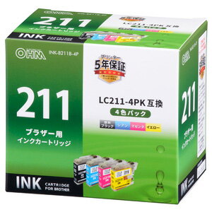 オーム電機 ブラザー LC211-4P対応 互換インクカートリッジ 4色パック INK-B211B-4P