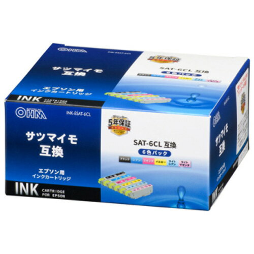 オーム電機 エプソン互換インク サツマイモ 6色パック INK-ESAT-6CL