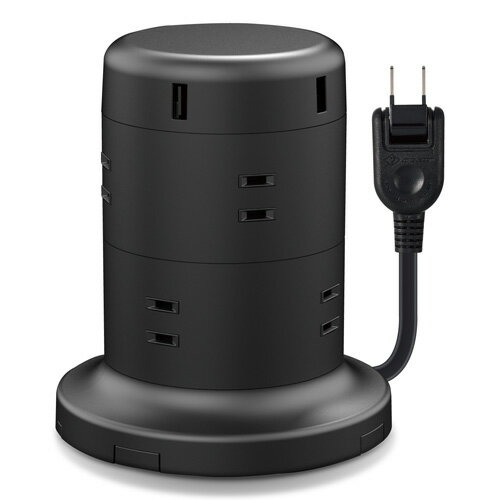 エレコム ELECOM 電源タップ 8個口 2P 雷サージ トラッキング防止 ほこり防止 USBポート付き タワー型 2m ブラック ECT-0620BK