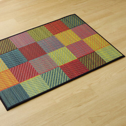 メーカー直送 イケヒコ 玄関 マット 室内 おしゃれ 日本製 国産 い草 自然素材 カラフル カジュアル ブルー 約70×120cm