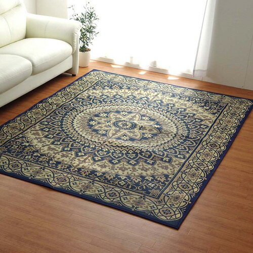 メーカー直送 イケヒコ ラグ 長方形 夏用 ふっくら い草 サークル ネイビー 191×250cm 畳 たたみ