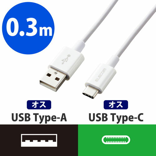 エレコム ELECOM スマートフォン用USBケーブル USB（A-C） 認証品 やわらか耐久 0.3m ホワイト MPA-ACYS03NWH