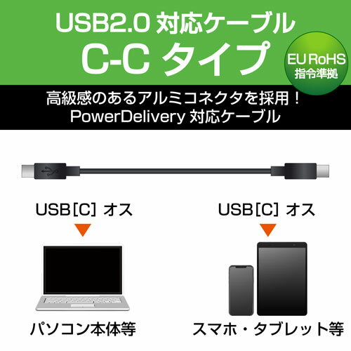 ポスト投函 エレコム ELECOM USB2.0ケーブル Type-C オス - オス 耐久仕様 Power Delivery対応 1m ブラック MPA-CCPS10PNBK
