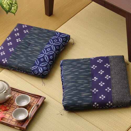 メーカー直送 イケヒコ 座布団 小座布団 綿100% 国産 和柄 モダン 小座布団 ブルー 2枚組