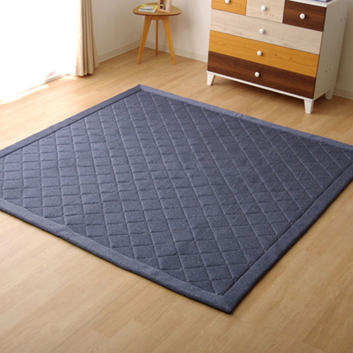 メーカー直送 イケヒコ ラグ カーペット 3畳 デニム調 ニットキルトラグ アルバ2IT ブルー 約190×240cm ホットカーペット対応