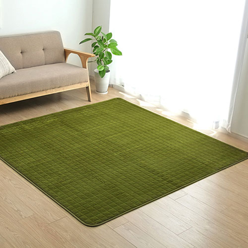メーカー直送 イケヒコ ラグ 滑りにくい 暖かい 保温 蓄熱 断熱 アルミ 無地 グリーン 約130×185cm ホットカーペット対応