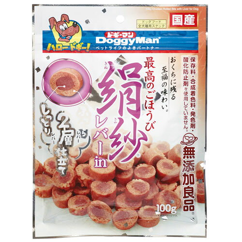 -------------------------------------------------------------- 画像はイメージです。 ※ PC環境により実際の色味や質感と異なって表示される場合がございます。 ※ 部品・パーツなどの一部の商品では本体の商品画像を使用しております。 ※ 製品の仕様・画像・パッケージは、メーカー側から予告なく変更される場合があります。 -------------------------------------------------------------- ▲商品の特性上、基本的にご返品を承ることが出来ません。何卒ご了承ください。（返品・キャンセル不可） ふっくらレバーとしっとりレバーのやわらか2層仕立てのおやつ。超小型、小型犬や、シニア犬にうれしい極上のやわらかさ。鶏肉ベースのおやつ。■ 内容量(g)100■ 原材料肉類(鶏胸肉、鶏ササミ、鶏レバー、鶏肉)、小麦粉、糖類、コーンスターチ、タピオカでん粉、調味料、コラーゲンペプチド、魚軟骨抽出物(コンドロイチン含有)、グリセリン、トレハロース、ソルビトール、膨張剤、リン酸塩(Na、K)、ミネラル類(ナトリウム)、着色料(クチナシ)、グルコサミン■ 原産国日本 【発売元、製造元、輸入元又は販売元】ドギーマンハヤシ こちらの商品は、ペット用の商品です。広告文責：ナチュラルウェブ株式会社TEL：03-6423-0750※パッケージ・内容等予告なく変更する場合がございます。 【メーカー・ブランド】 DoggyMan / どぎーまん 【#119】