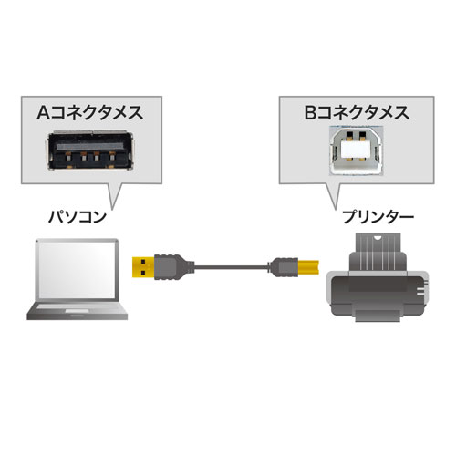 サンワサプライ 極細USBケーブル USB2.0 A-Bタイプ 2m ブラック KU20-SL20BKK webbymono-14475418 mono サンプル画像2