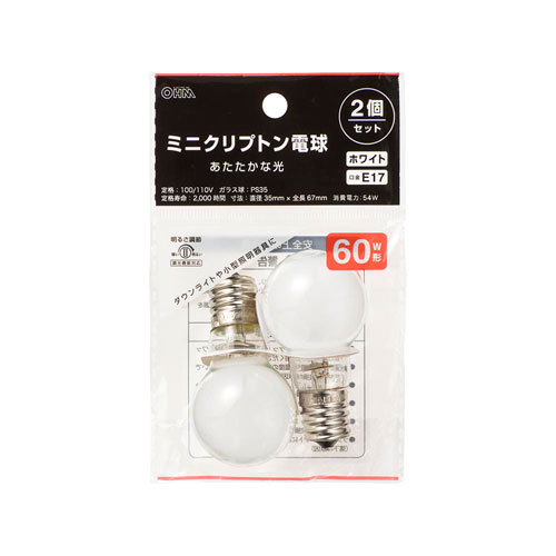 ŵ ߥ˥ץȥŵ E17 60W ۥ磻 2ĥå LB-PS3554W-2PN