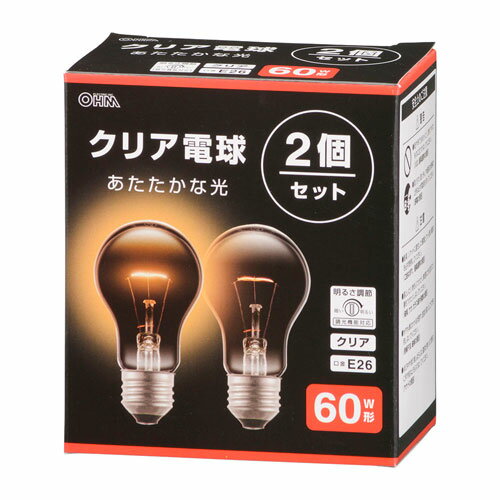 オーム電機 白熱電球 E26 60W形 クリア 2個セット LB-D5657C-2PN