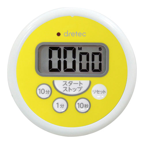 -------------------------------------------------------------- 画像はイメージです。 ※ PC環境により実際の色味や質感と異なって表示される場合がございます。 ※ 部品・パーツなどの一部の商品では本体の商品画像を使用しております。 ※ 製品の仕様・画像・パッケージは、メーカー側から予告なく変更される場合があります。 -------------------------------------------------------------- ■ 丸洗いOK！汚れてもサッと洗えます。■ 磁石付なので、冷蔵庫などに取り付けてご使用できます。■ 赤色のLEDランプ付でアラーム音とともにお知らせします。■ オートパワーオフ機能(約10分)カラー：イエロー幅×奥行×高さ(mm)：90×20×90重さ：約60(g)カラー：イエロー電源：リチウム電池CR2032×1個(テスト電池)防水等級：IPX7最大セット時間：199分50秒カウントアップ測定時間：199分59秒オートパワーオフ機能：約10分アラーム音量：約95dB±5dB素材・材質：本体/ABS樹脂 【メーカー・ブランド】 ドリテック / DRETEC / どりてっく 【#101】