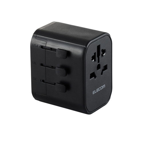エレコム ELECOM 変換アダプター コンセントプラグ A/BF/O/SEタイプ A/BF/O/Cタイプ×1 USB-A×2 Type-C×1 USB充電器 ブラック T-HPAM-15A2CBK