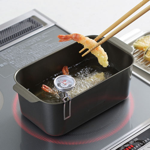 食彩亭 角型蓋付天ぷら鍋 アミ・温度計付 TP-16