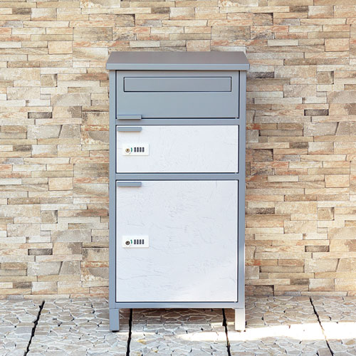 MOJYU 宅配ボックス付ポスト Tobia トビア 宅配2段タイプ クールグレー/ホワイト漆喰風 PBX-069 宅配ボックス ポスト一体型 戸建て 二段