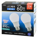 オーム電機 LED電球 E26 60形相当 昼光色 2個入 LDA6D-G AG59 2P(3)