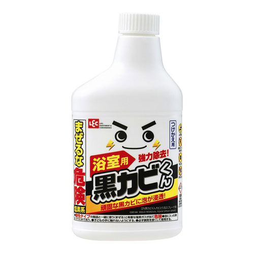 -------------------------------------------------------------- 画像はイメージです。 ※ PC環境により実際の色味や質感と異なって表示される場合がございます。 ※ 部品・パーツなどの一部の商品では本体の商品画像を使用しております。 ※ 製品の仕様・画像・パッケージは、メーカー側から予告なく変更される場合があります。 -------------------------------------------------------------- 強力泡タイプで黒カビも除去!■密着する泡が黒カビに浸透し、漂白します。■ガンコなカビの根までぐんぐん浸透し、黒カビを強力に除去します。■塩素の力で真っ白に漂白します。■浴室の壁やタイル、目地に生えたカビに効果的です。■つけかえ用【用途】浴室内のカビ取り【使用方法】(1)ノズル先端部を回して噴射の印にきちんと合わせる。ストッパーをはずす。(この時、顔に向けない。)(2)汚れから15cm離して直接カビ汚れにムラなくスプレーする。(天井等目より上に使う時は、液を雑巾などにつけて塗りつける。)(3)2〜3分間放置して水で充分洗い流す。(4)使用後はノズル先端部×の印に合わせ冷暗所に立てて保管する。(5)作業後は必ず手を洗い、その後、顔、目も洗う。×の印の位置でレバーを引かない。噴射の印にした時に、液が飛び出すことがある。【使えないもの】砂壁、繊維壁、しっくい、布張りの壁、ユニットバスの化粧鋼板壁(磁石がつくタイプ)、ホーロー・アルミ・真鍮などの金属製品(サビの原因になる)、木製品、獣毛のハケ・ブラシ【仕様】本体サイズ：90×55×175Hmm内容量：400ml材質：成分：次亜塩素酸塩、水酸化ナトリウム(0.8％)、界面活性剤(アルキルアミンオキシド)、液性：アルカリ性生産国：日本 【注意】・メーカーの都合によりパッケージ、仕様等は予告なく変更になる場合がございます。・本来の用途以外に使わない。・必ず単独で使用する。酸性タイプの製品や食酢・アルコール、アンモニアなどと混ざると有害なガスが発生して危険。・液が目や皮膚につかないように注意する。・一度に大量に使ったり、続けて長時間使わない。・目より上の高さには絶対スプレーしない。・飛沫が飛ぶことがあるのでブラシなどでこすらない。・外国製タイル、ユニットバスにつくと変色することがあるので、必ず目立たない場所で試してから使う。・対象物の取扱説明書にお手入れ方法の指示がある場合は指示に従う。・液だれしたままにしておくと変色することがあるので、すぐ水洗いする。・衣服や敷物に液がつくと脱色するので注意する。・子供の手の届くところに保管しない。・直射日光を避け高温のところに置かない。・目に入ったとき(痛みがなくても)や、目に異常を感じたときは、そのまま放置すると失明の恐れがあるので、こすらずすぐに流水で15分以上洗い流す。コンタクトレンズを使用している場合ははずして洗眼する。その後すぐに眼科医を受診する。・飲み込んだときは吐かずにすぐ口をすすぎ、コップ1〜2杯の水か牛乳を飲むなどの処置をし、医師の診断を受ける。・皮膚についたときはすぐにヌメリがなくなるまで水で洗う。・目にしみたりせきこんだり気分が悪くなったら、使用をやめその場を離れ洗眼・うがいなどをする。・いずれの場合も異常が残る場合は本品を持参し、医師にご相談ください。 【#150】　