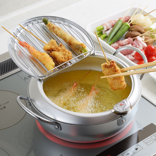 ヨシカワ 味楽亭IIフタ付 天ぷら鍋 24cm 温度計付