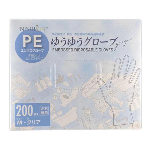 Rubber Gloves - NISHIKIN ゆうゆうグローブ PE エンボスグローブ クリア Mサイズ 200枚入