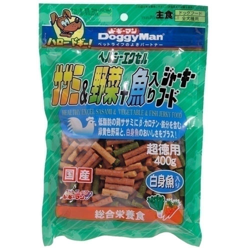 ドギーマンハヤシ ヘルシーエクセル ササミ&野菜+魚入ジャーキーフード 400g