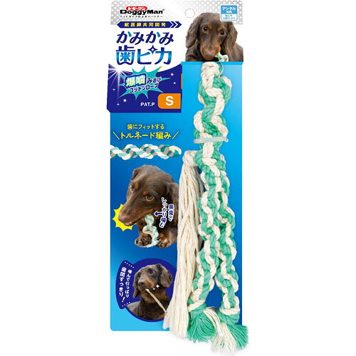 -------------------------------------------------------------- 画像はイメージです。 ※ PC環境により実際の色味や質感と異なって表示される場合がございます。 ※ 部品・パーツなどの一部の商品では本体の商品画像を使用しております。 ※ 製品の仕様・画像・パッケージは、メーカー側から予告なく変更される場合があります。 -------------------------------------------------------------- 遊びながらオーラルケアできるコットン玩具●歯にフィットする「トルネード編み」のコットンのおもちゃ。獣医師共同開発。●3タイプのコットンが一つに。噛む場所ごとに歯に違ったアプローチ。●繊維部分は噛んで引っぱることで、フロスのように歯間に食い込むので歯の隙間もスッキリ。●ロープを噛むことで繊維が汚れをこすり落とし、自然な唾液の分泌をサポート。●歯ブラシやお口を触られるのが苦手な子、やったことない子、おもちゃで楽しくオーラルケア習慣スタート。原材料/コットン【使用上の注意】用途・対象を守る。幼児の手の届く所で使用、保管しない。火気の近く・階段のそば・割れやすい物のそばでで使用しない。子供が使用する場合は、安全のため大人が立ち会う。投げるときはまわりの安全を確かめて、人やペットに当てない。目が離れていたり飛び出ている犬種は、犬がくわえて振り回す時に目に当たらないように気をつける。誤飲防止のため(特に幼犬は注意)次のことを守る。使用前に傷み具合を点検し、傷みが目立つ場合は使用しないペットの性格やクセ・体調などをよく理解したうえで遊ばせる必ず人前で遊ばせる長く噛み続けているときは一度おもちゃを離し、傷みが目立ちはじめたら使用をやめる遊び終えたらペットが触れない所に保管する万一、誤飲したときは、すぐに獣医に相談するぬれると色落ちして移染することがあるため、ぬれたまま放置しない。※犬種や犬の性格により、お気に入りの材質・形状・硬さのおもちゃを夢中で噛んで早く壊す場合があります。また、犬が予想以上の引っ張ると、長く噛み続けた部分などから破損する場合があります。※天然素材を手編みで加工しているため、色・形・サイズなどに多少バラつきがあったり、綿花のカケラなどが黒い点に見えることがあります。いずれの場合も品質に問題ありません。※仕様については予告なく変更する場合があります。 【メーカー・ブランド】 DoggyMan / どぎーまん 【#119】　