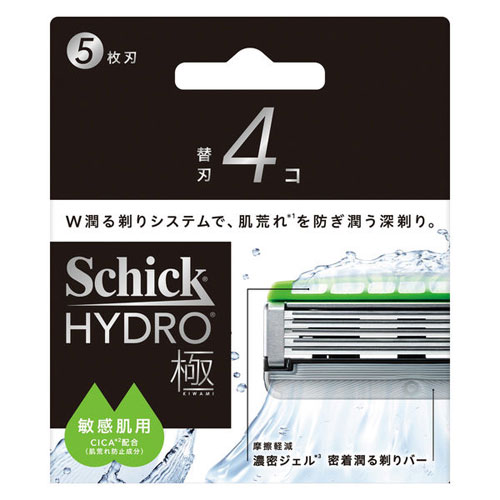 -------------------------------------------------------------- 画像はイメージです。 ※ PC環境により実際の色味や質感と異なって表示される場合がございます。 ※ 部品・パーツなどの一部の商品では本体の商品画像を使用しております。 ※ 製品の仕様・画像・パッケージは、メーカー側から予告なく変更される場合があります。 -------------------------------------------------------------- 濃いヒゲでもやさしく深剃り、剃り残しなしへ。敏感肌用。 ●肌に密着し、剃り残しなしへ。やさしく潤う深剃り。●2箇所可動式PROFITハンドル…顔のラインに密着しやすく、肌への力を自動調節。●敏感肌用。●W潤る剃りシステム。●濃密ジェル(ヒアルロン酸・セラミド・チャ葉・CICA)…肌への摩擦を40％軽減。●密着潤る剃りバー…肌への密着性を高め、深剃りをサポート。●潤滑剤91％UP。●なめらかな深剃りを叶える…多層ナノコーティング。●ヒリつきから肌を守る…スキンガード付き5枚刃。●鼻下などキワを剃りやすい可動式トリマーヘッド。●滑りにくい独自ラバーグリップ。●皮膚刺激性テスト済み。(全ての方に皮膚刺激が発生しないということではありません。)■表示成分/全成分PEG-115M、ポリクオタニウム-10、シリカ、水、ツボクサ葉エキス、トウキンセンカ、ヒアルロン酸Na、セラミドNG、アロエベラ液汁、チャ葉、コメヌカ油、水添ホホバ油、パンテノール、トコフェロール、酢酸Na、塩化Na、イソプロパノール、ステアリン酸亜鉛、セルロース、シクロデキストリン、マルトデキストリン■使用方法ヒゲを剃る前に洗顔をします。カミソリを水またはぬるま湯で軽く濡らした後、ヒゲをゆっくりやさしく剃ってください。剃る前にメーカー製のシェービング剤をつけてからのご使用をお勧めします。刃の交換時にケガをしないようご注意ください。(1)使用済み刃をケースの空いている箇所に納め、ヘッドのボタンを前方へ押し出してはずします。(ケースに空きがない場合は、ご注意の上、使用済みの刃を破棄してください。)(2)新しい刃とヘッドの中心を合わせ、カチッという音がするまで押し込みます。(3)ホルダーをななめ上に押し上げて交換は完了です。【使用上の注意】お肌に異常が生じていないかよく注意して使用してください。お肌に合わないとき、即ち使用中又は使用後直射日光にあたって、赤み、はれ、かゆみ、刺激、色抜け(白斑等)や黒ずみ等の異常があらわれた場合は使用を中止し、皮膚科専門医等にご相談ください。傷やはれもの、しっしん等、異常のある部位にはお使いにならないでください。極端に高温又は低温の場所、直射日光のあたる場所を避け、乳幼児の手の届かない所に保管してください。［カミソリに関するご注意］カミソリは刃物です。お取り扱いにはご注意ください。刃の部分には直接手を触れないでください。落としたり、強い衝撃を与えないでください。これらは刃こぼれの原因となり、お肌を傷めるおそれがありますので、その場合は刃を交換してください。古くなった刃はお肌を傷める原因になります。少しでも剃りにくくなったら、刃を交換してください。ご使用後は水けをよく切って乾燥した場所に保管してください。未使用のカミソリも湿度の高い場所を避けて保管してください。水洗いした後は剃り味を保つために刃先を拭かないでください。お子様の手の届かないところに保管してください。ふきでもの等がある場合やお肌の状態が悪い時には、肌荒れを起こす場合がありますのでご使用をお控えください。ご使用の際は、メーカー製のシェービング剤をつけてからのご使用をお勧めします。■原産国アメリカ合衆国 【発売元、製造元、輸入元又は販売元】シック・ジャパン 商品区分：化粧品広告文責：ナチュラルウェブ株式会社TEL：03-6423-0750※パッケージ・内容等予告なく変更する場合がございます。 【メーカー・ブランド】 Schick / しっく 【#194】　